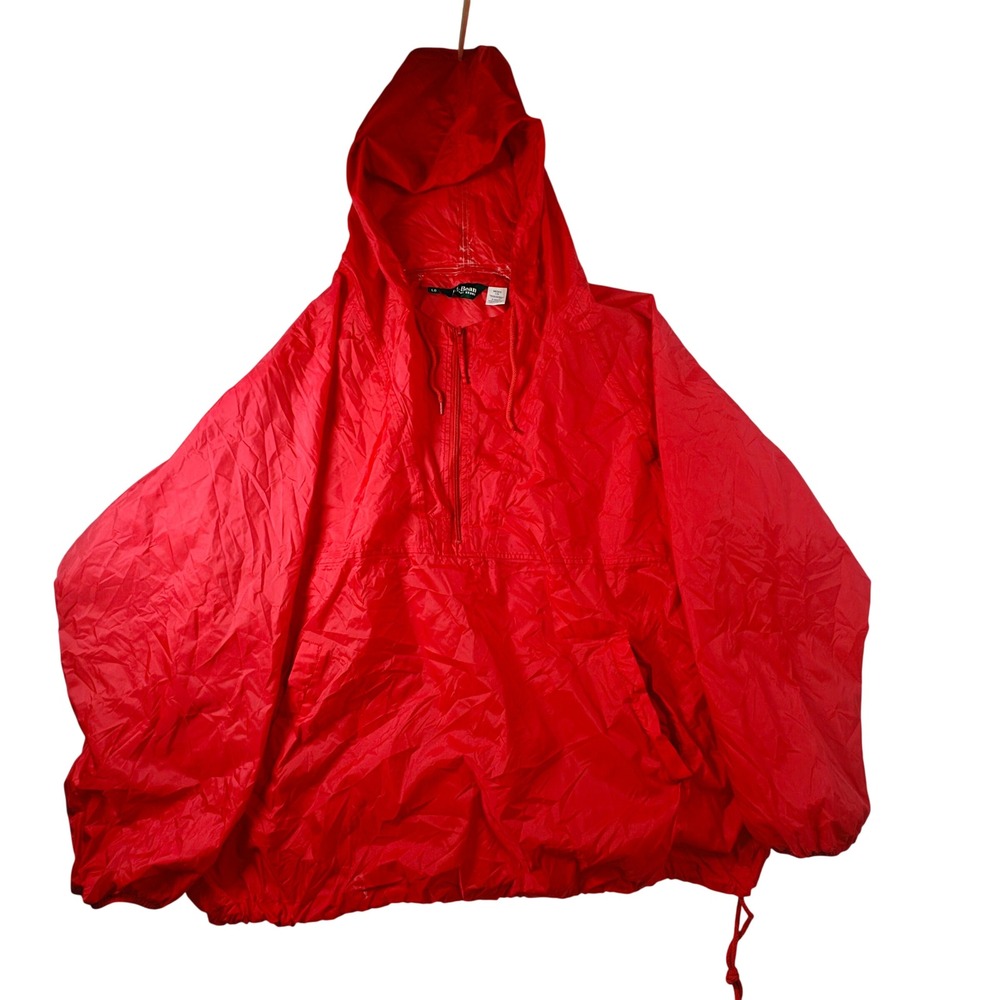 Vintage Hong Kong LL Bean Mens Large Red Nylon Quarter Zip‎ Anorak Windbreaker